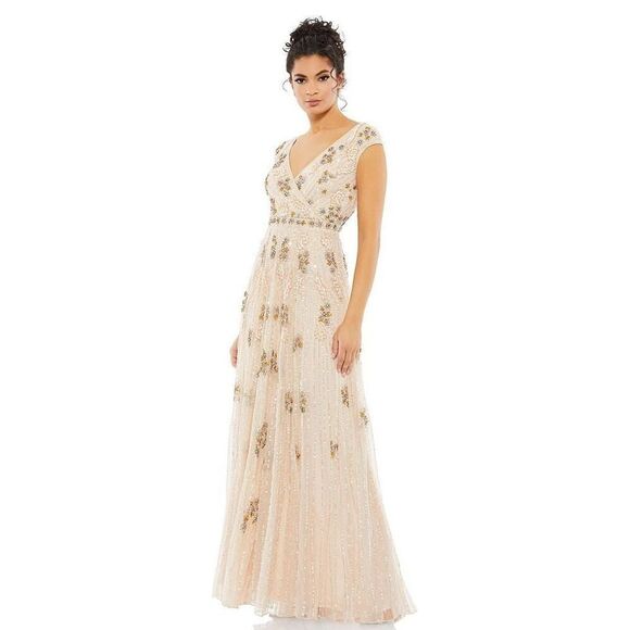 Mac Duggal Embellished Blush Pink Wrap Over Sleeve A-line Gown Dress Size 12 - Picture 1 of 16